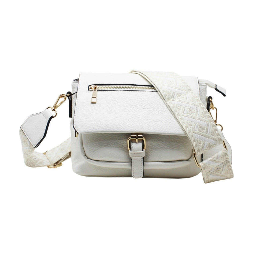 Flap-Over Buckle Crossbody with Canvas Strap