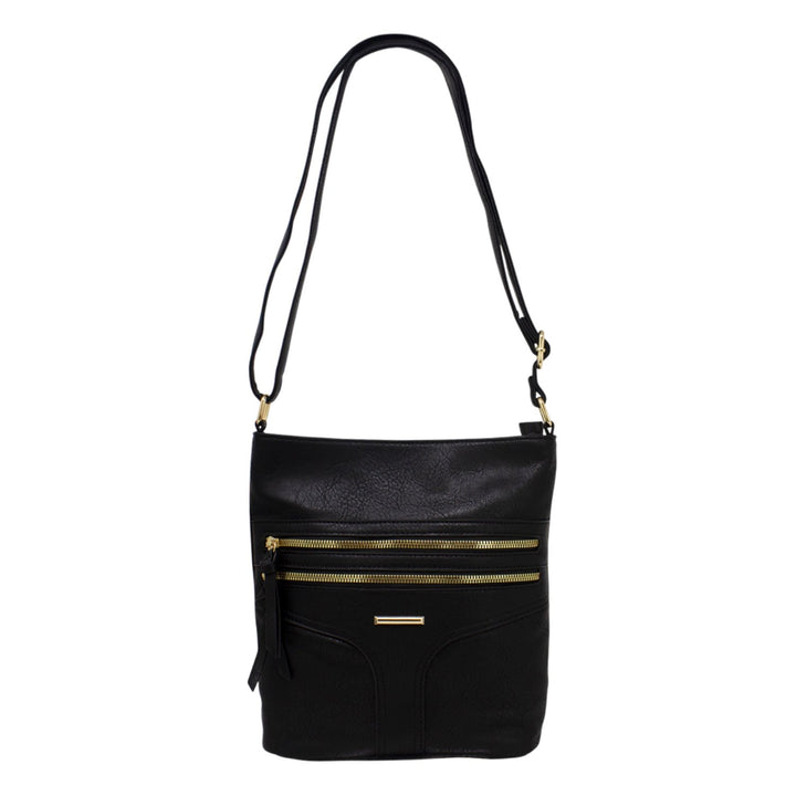 Double Front Zip Crossbody with Stich Detail and Tassels