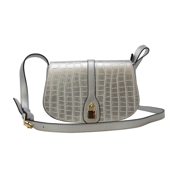 Croc Pattern Saddle Crossbody with Padlock