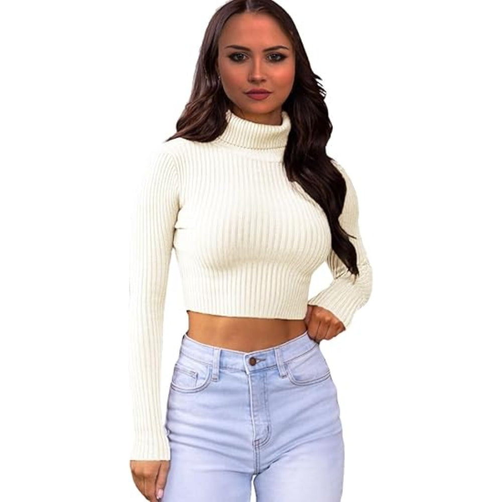 Ribbed Knitted Crop Top Long Sleeves