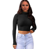 Ribbed Knitted Crop Top Long Sleeves