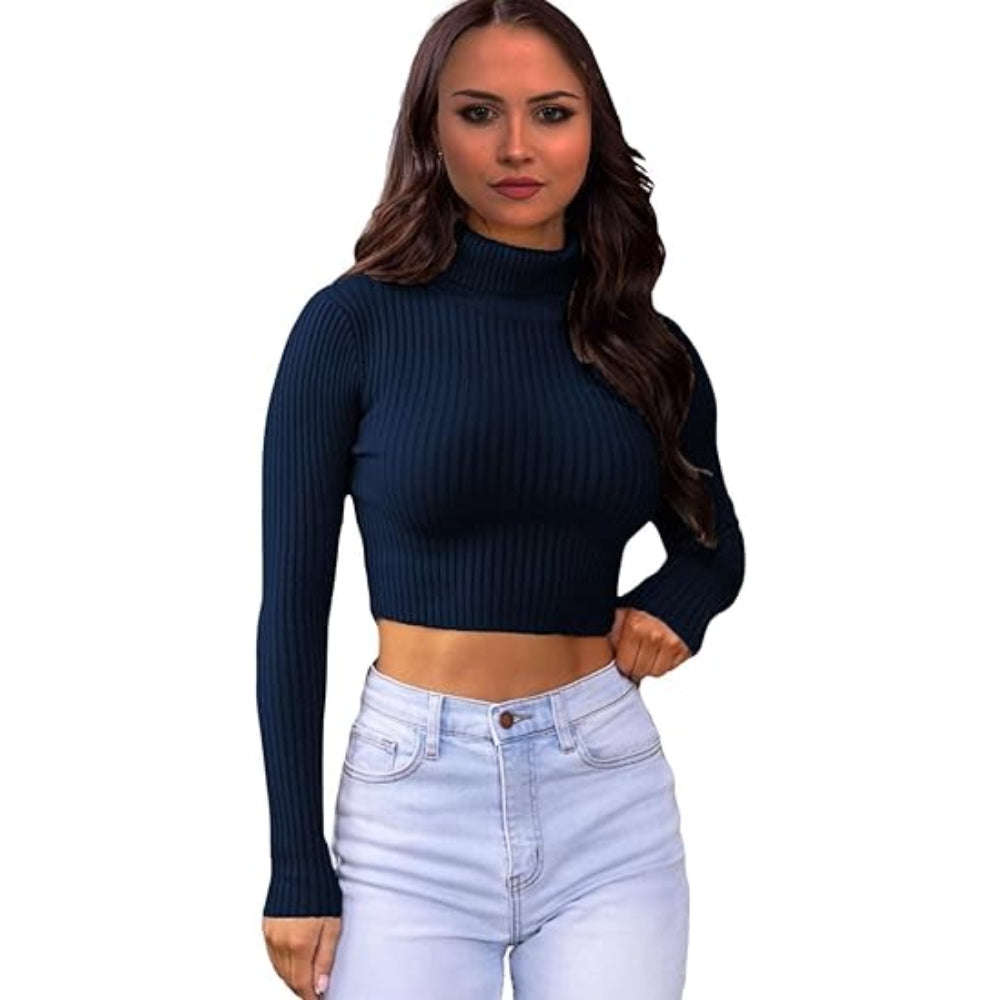 Ribbed Knitted Crop Top Long Sleeves