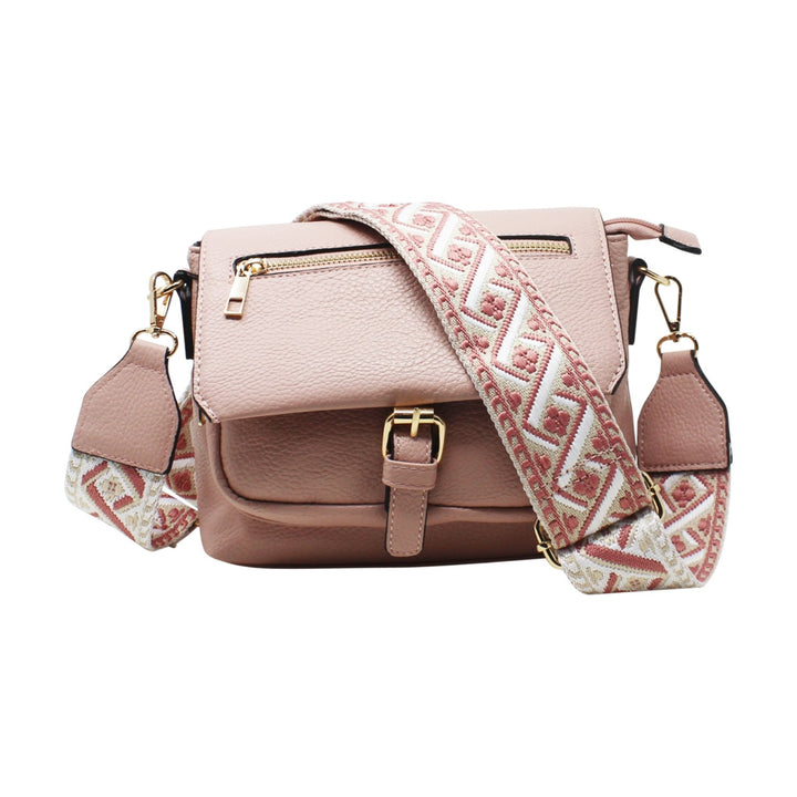 Flap-Over Buckle Crossbody with Canvas Strap