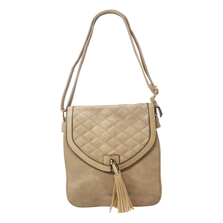 Quilted Front Flap Tassel Crossbody