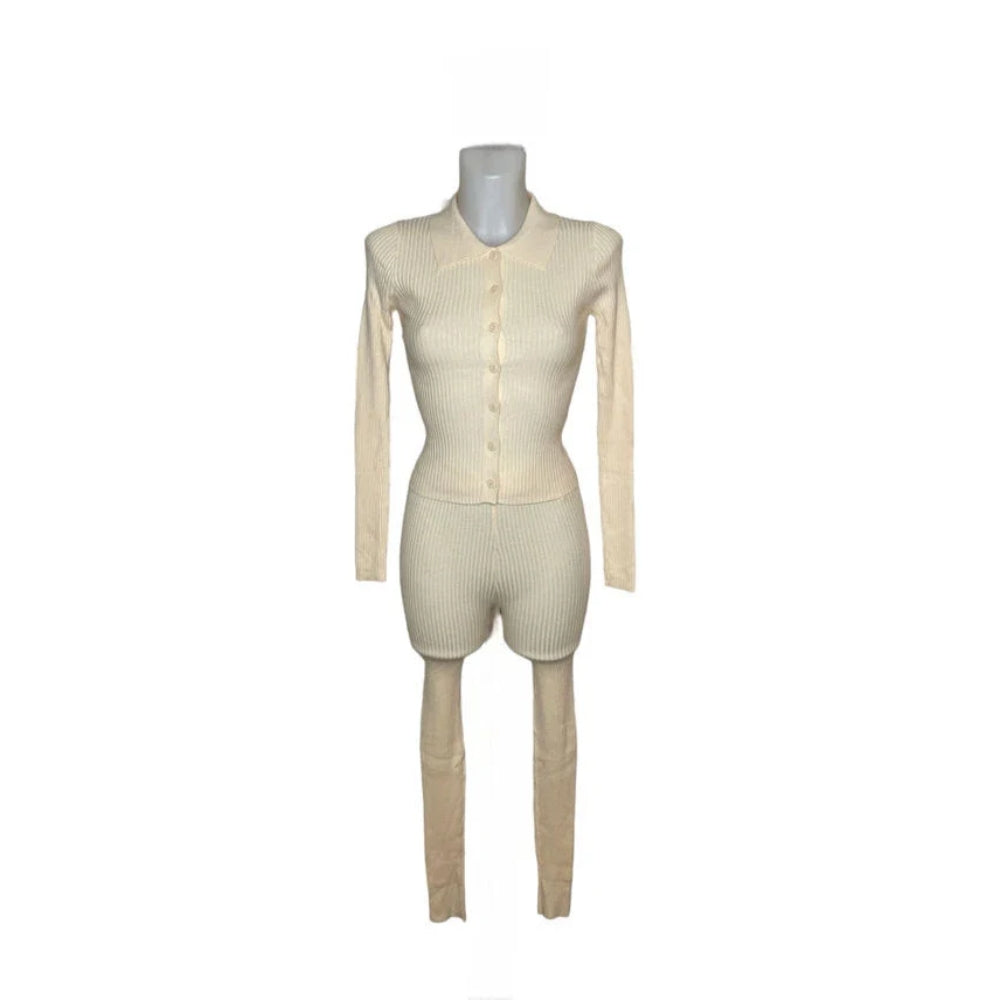 Ribbed knit set top button closure leggings