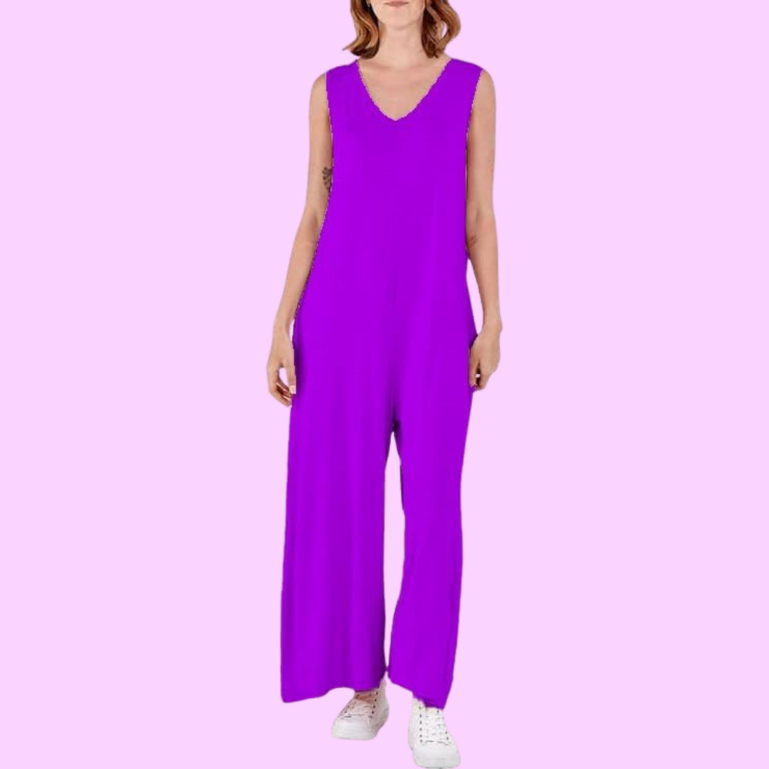 Sleeveless Plain V-neck Jumpsuit