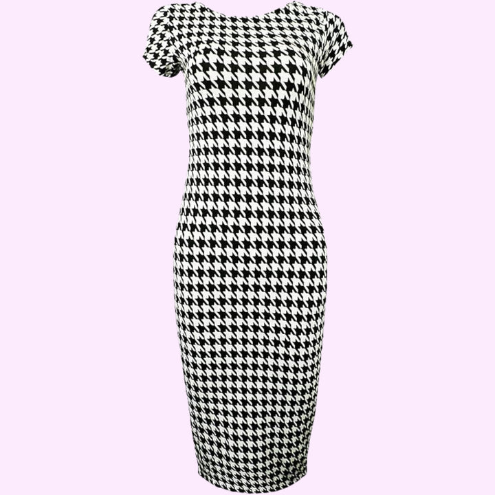 Printed Short Sleeve Scoop Neck Midi Dress