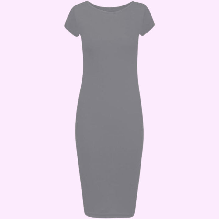 Short Sleeve Scoop Neck Midi Dress