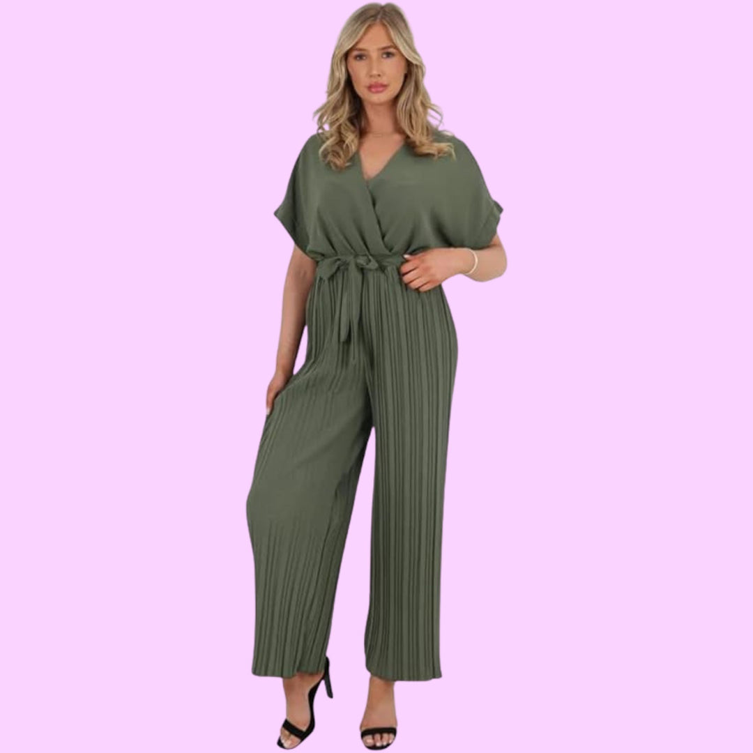 Italian Pleated Belted Wrap Over Jumpsuits