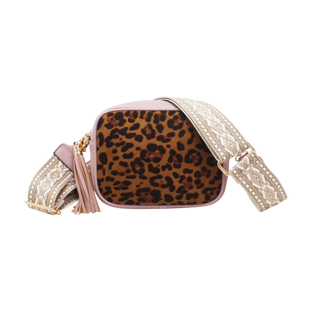 Leopard Print Crossbody Bag with Canvas Strap