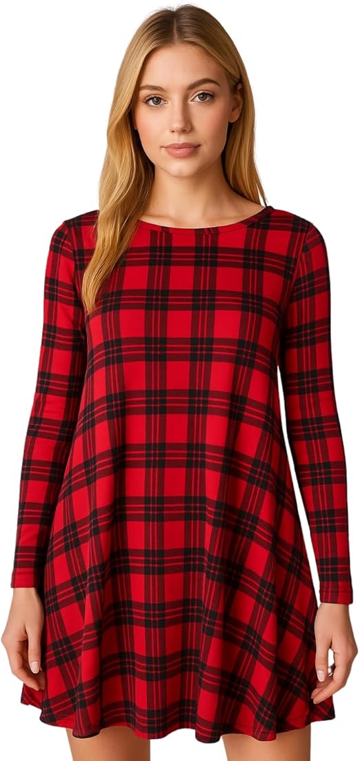 Red Tartan Swing Skater Dress