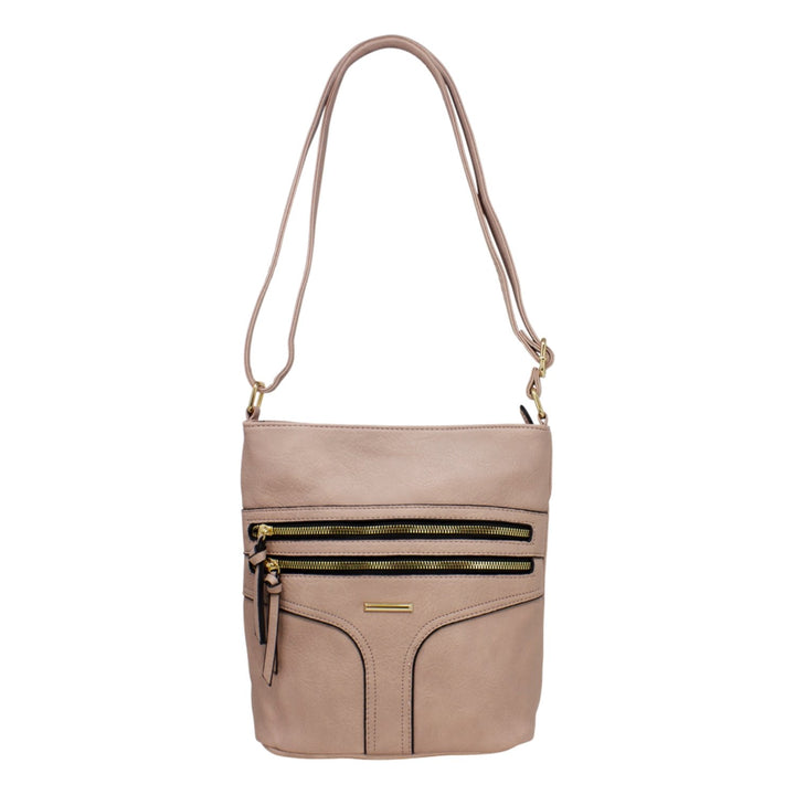 Double Front Zip Crossbody with Stich Detail and Tassels