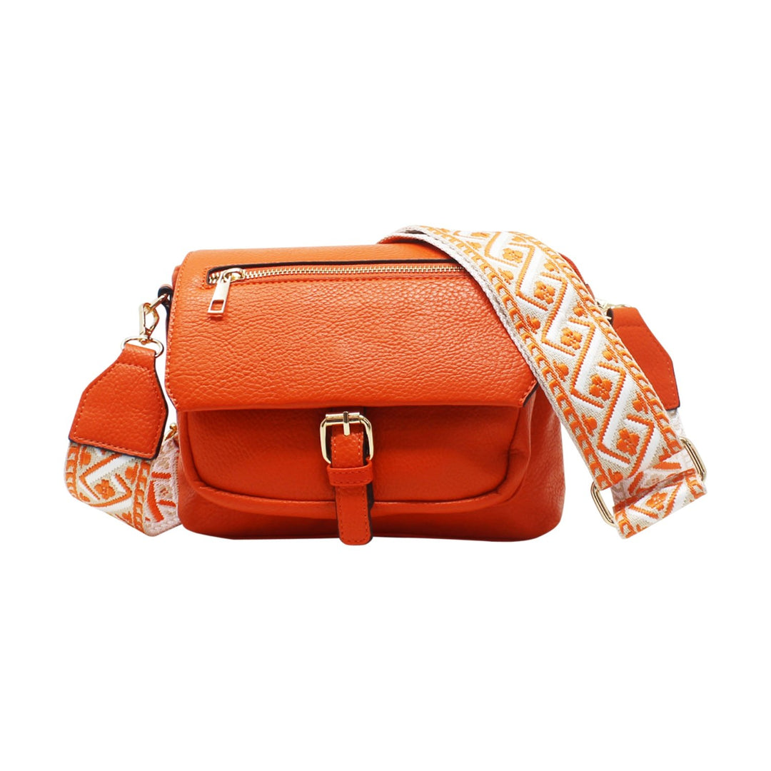 Flap-Over Buckle Crossbody with Canvas Strap