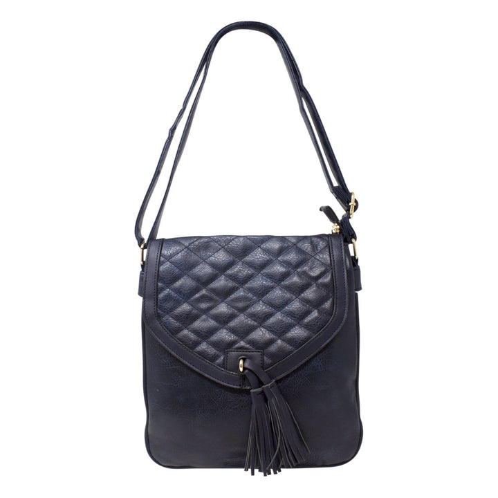 Quilted Front Flap Tassel Crossbody