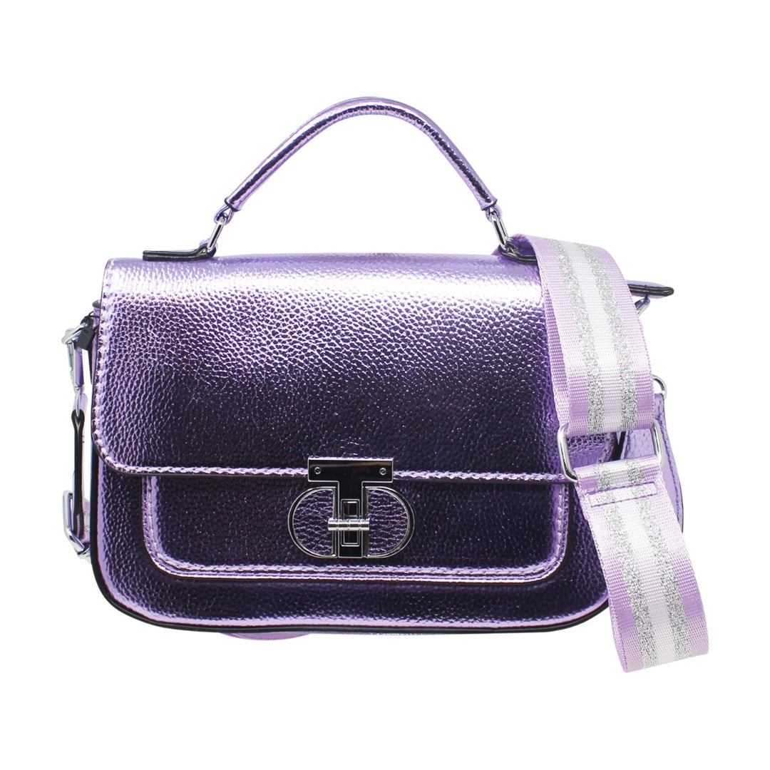 Small Metallic Satchel Bag with Crossbody Strap