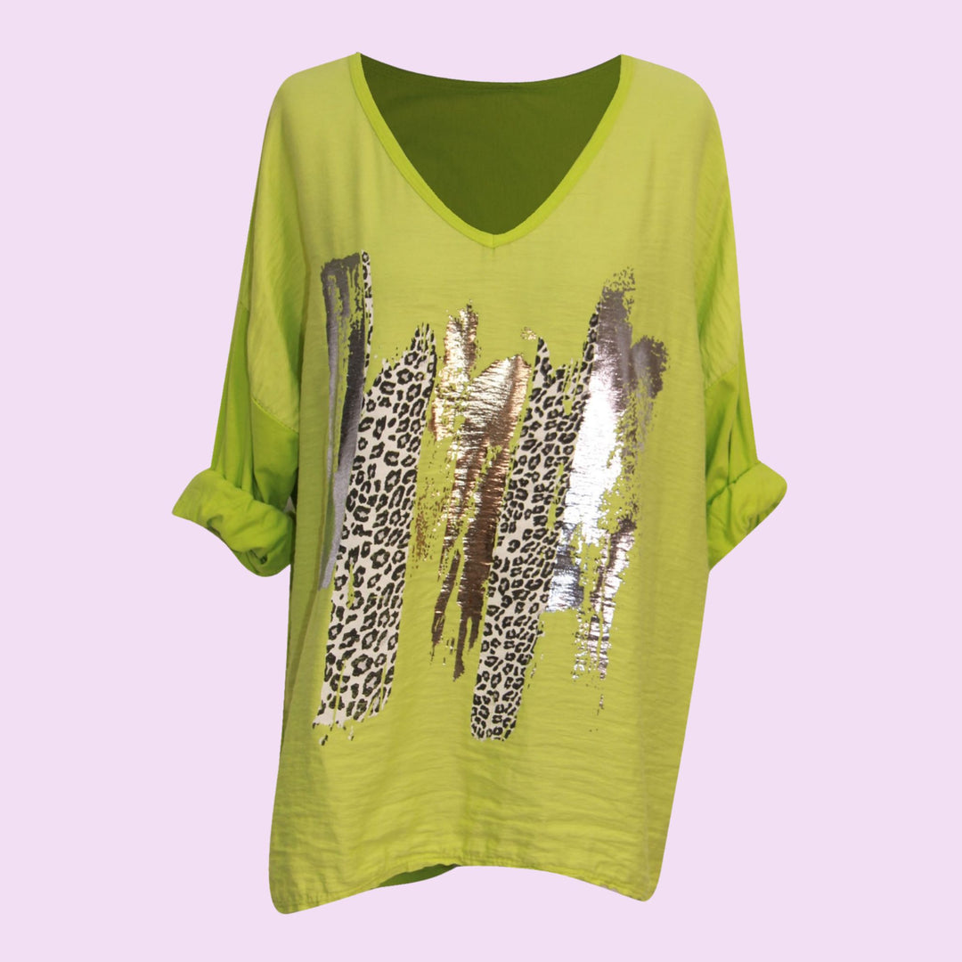 Leopard Splash V-Neck Top