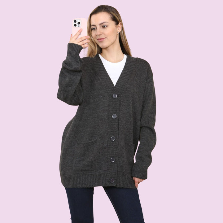 5 BUTTON LONGLINE OVERSIZE BAGGY CARDIGAN