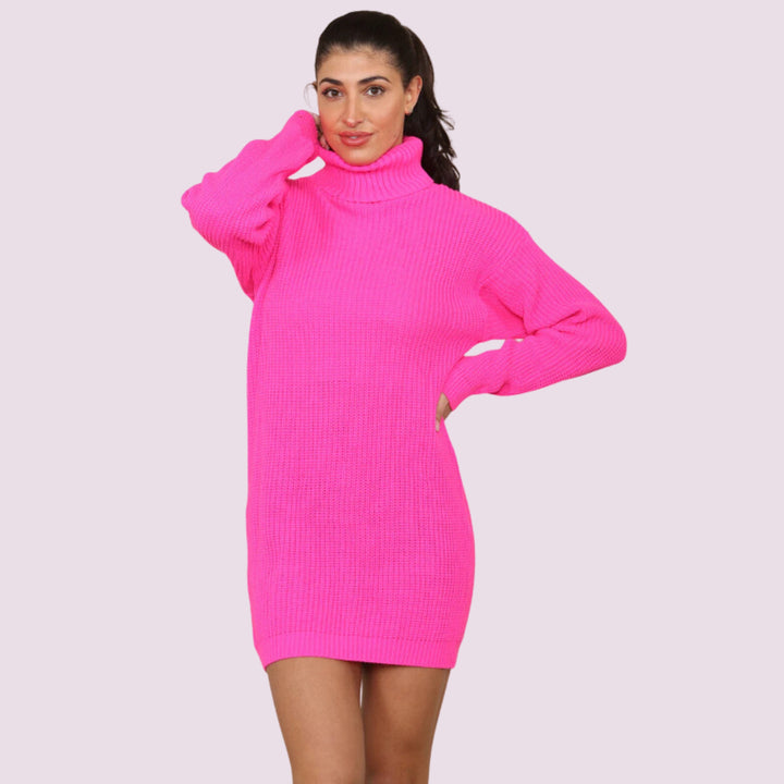 Polo Roll Neck Ribbed Knitted Florescent Jumper