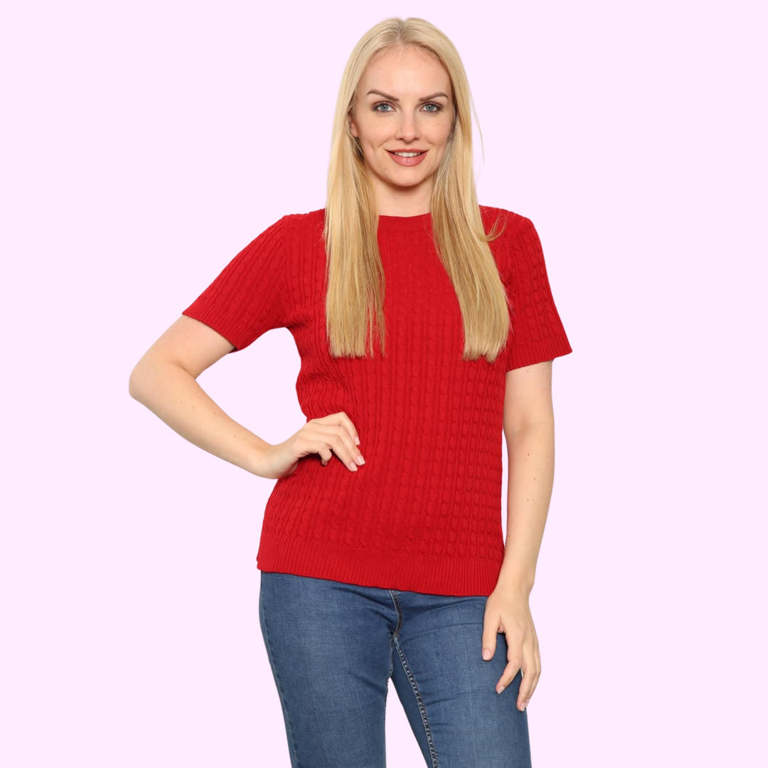 Short Sleeve V Neck Jumper