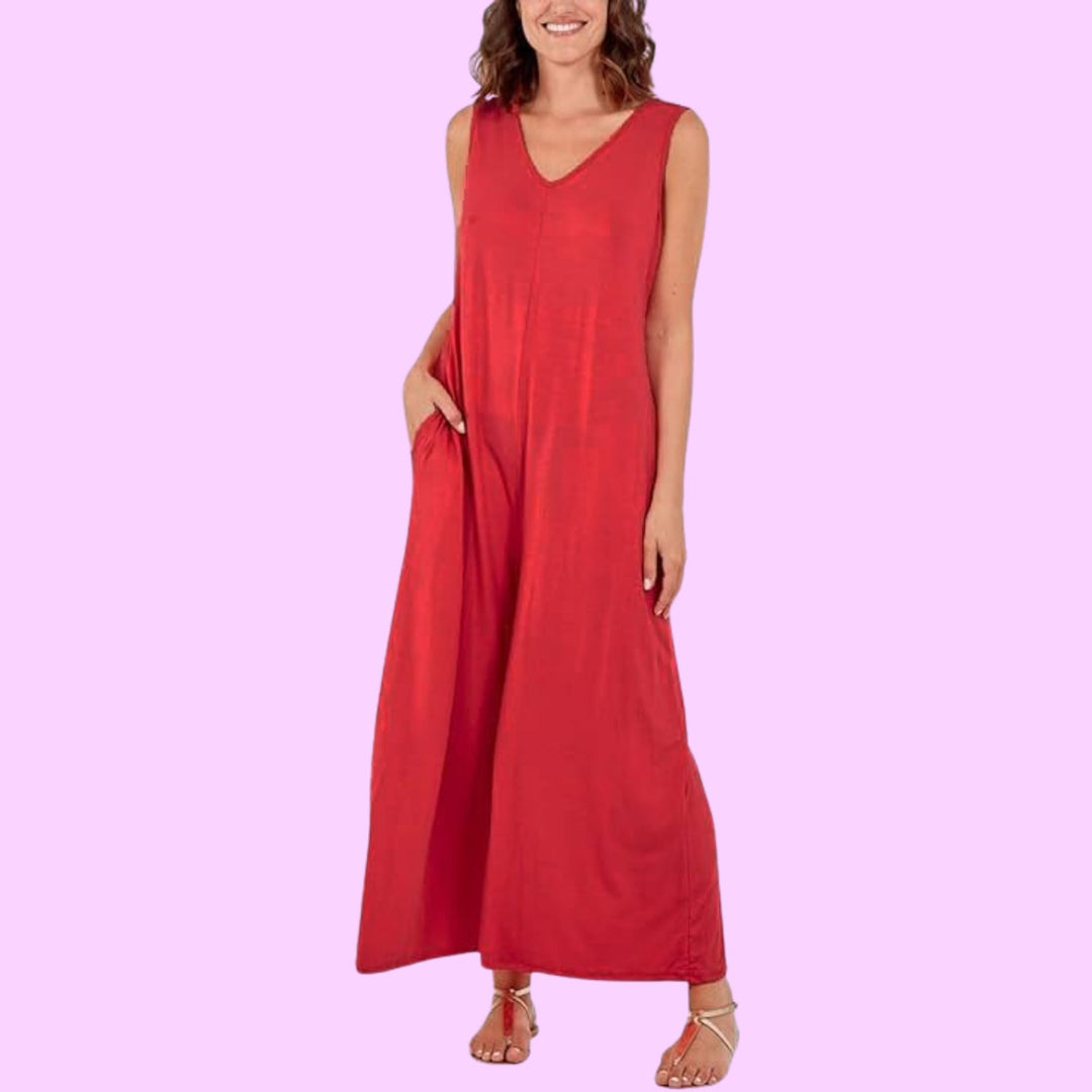 Sleeveless Plain V-neck Jumpsuit