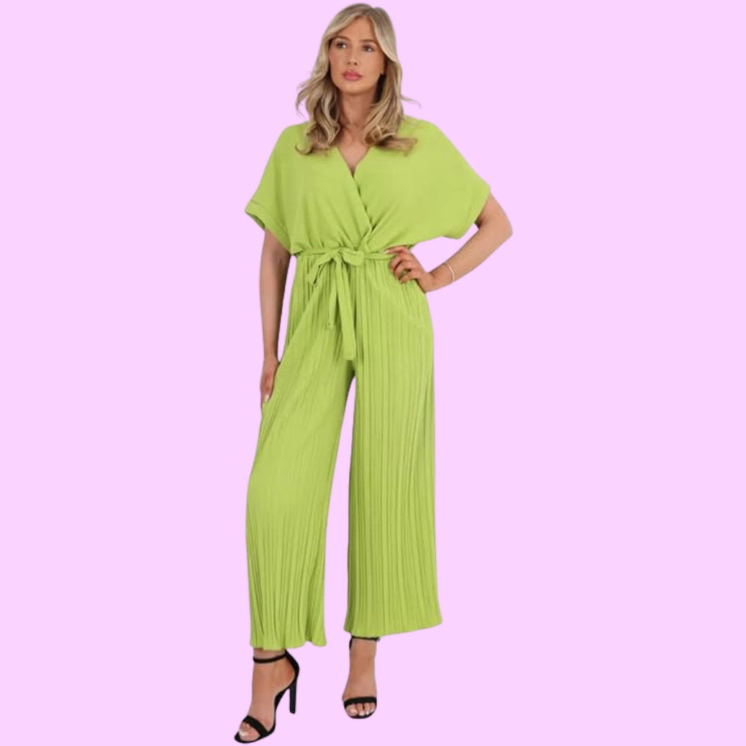 Italian Pleated Belted Wrap Over Jumpsuits