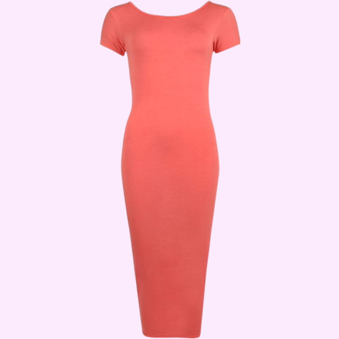 Short Sleeve Scoop Neck Midi Dress