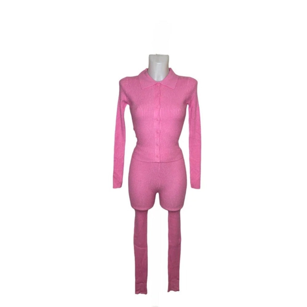 Ribbed knit set top button closure leggings