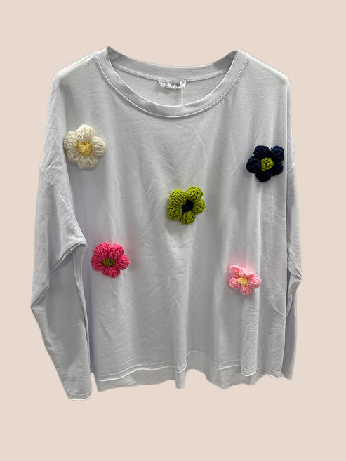 Multi Coloured Flower Appliqué Sweat Top