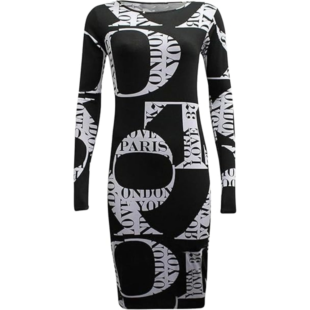 Printed Bodycon Midi Long Sleeve