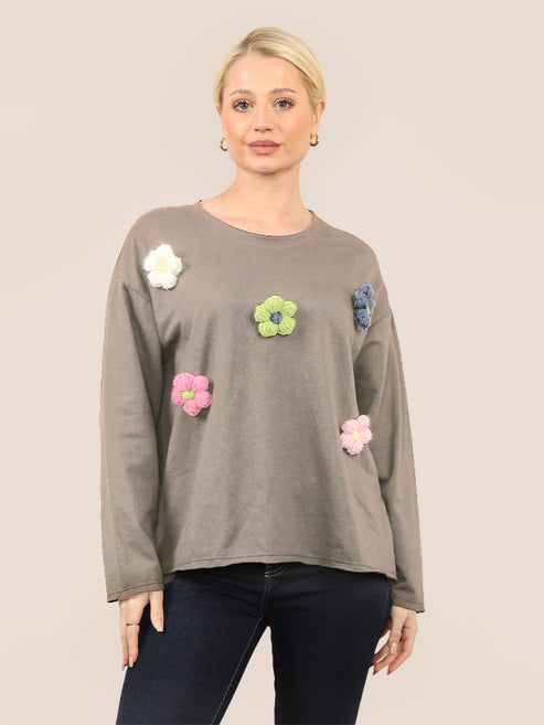 Multi Coloured Flower Appliqué Sweat Top