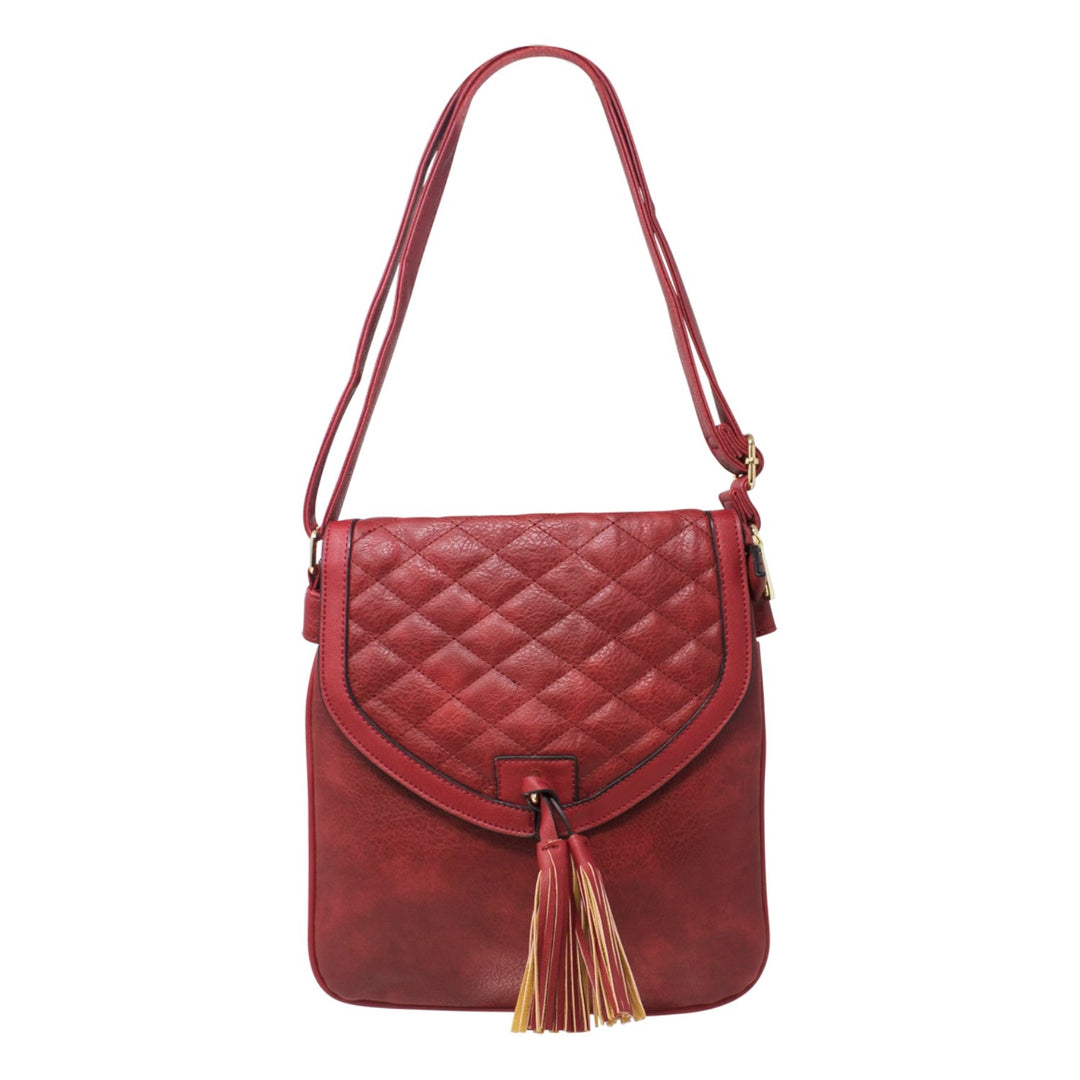 Quilted Front Flap Tassel Crossbody