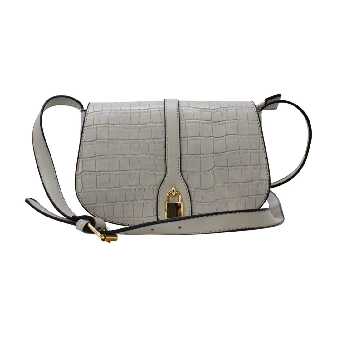 Croc Pattern Saddle Crossbody with Padlock