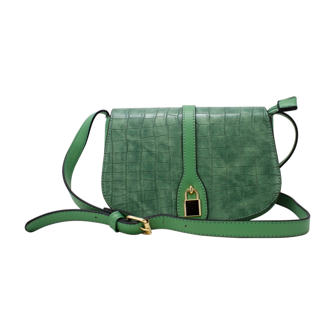 Croc Pattern Saddle Crossbody with Padlock