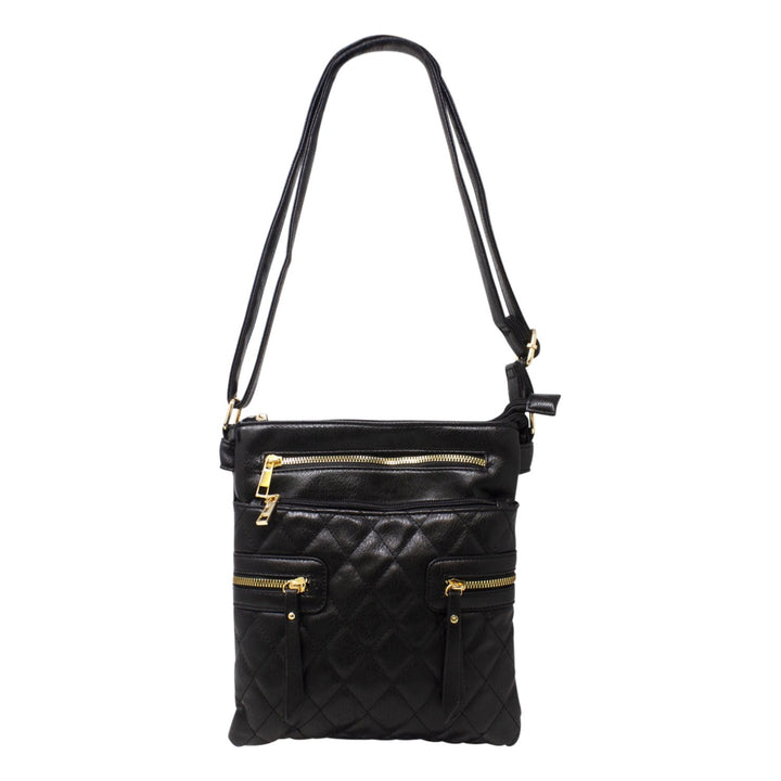 Multi-Zip Double Compartment Quilted Crossbody