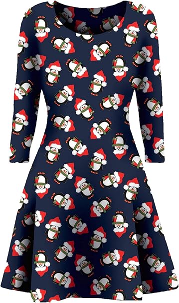 Penguin Print Christmas Dress