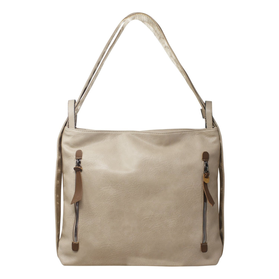 Double Zips Faux Leather Shoulder Bag