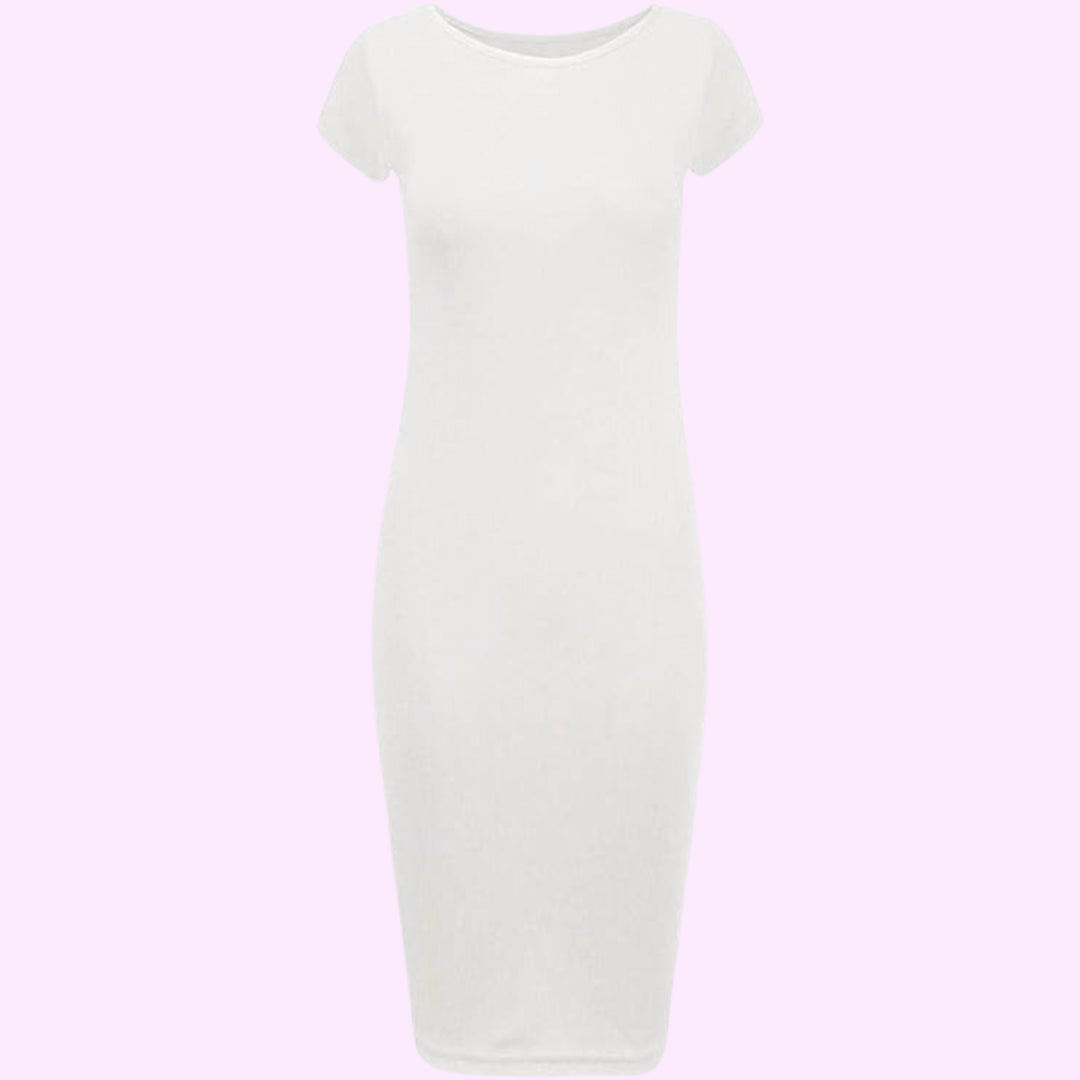 Short Sleeve Scoop Neck Midi Dress