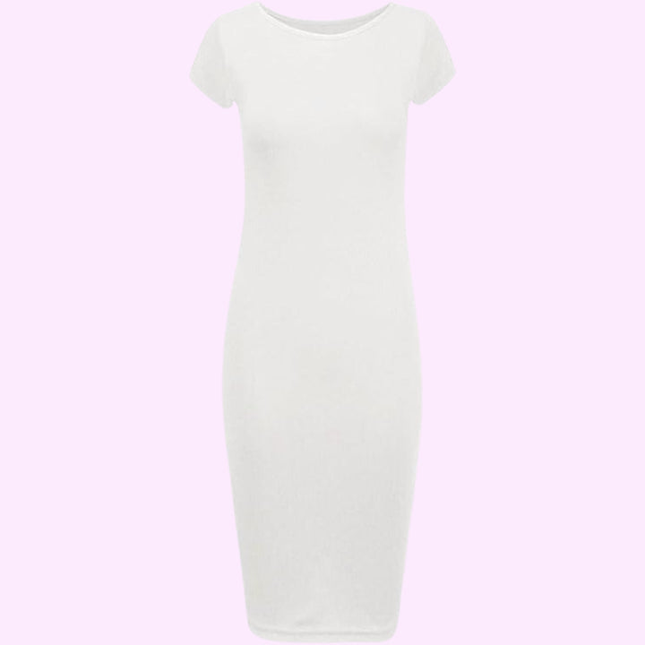 Short Sleeve Scoop Neck Midi Dress