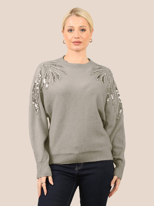 Embellished Shoulder Detail Knit Jumper