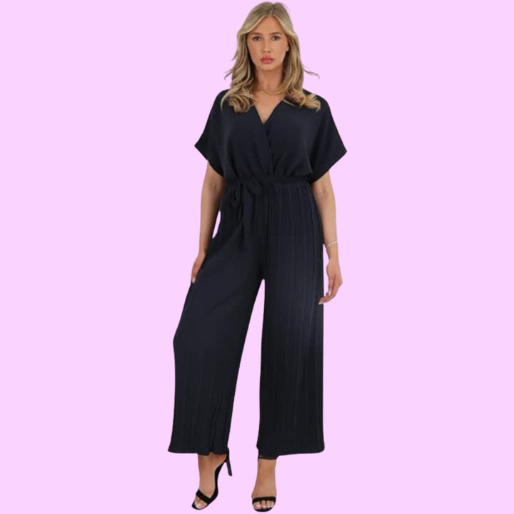 Italian Pleated Belted Wrap Over Jumpsuits