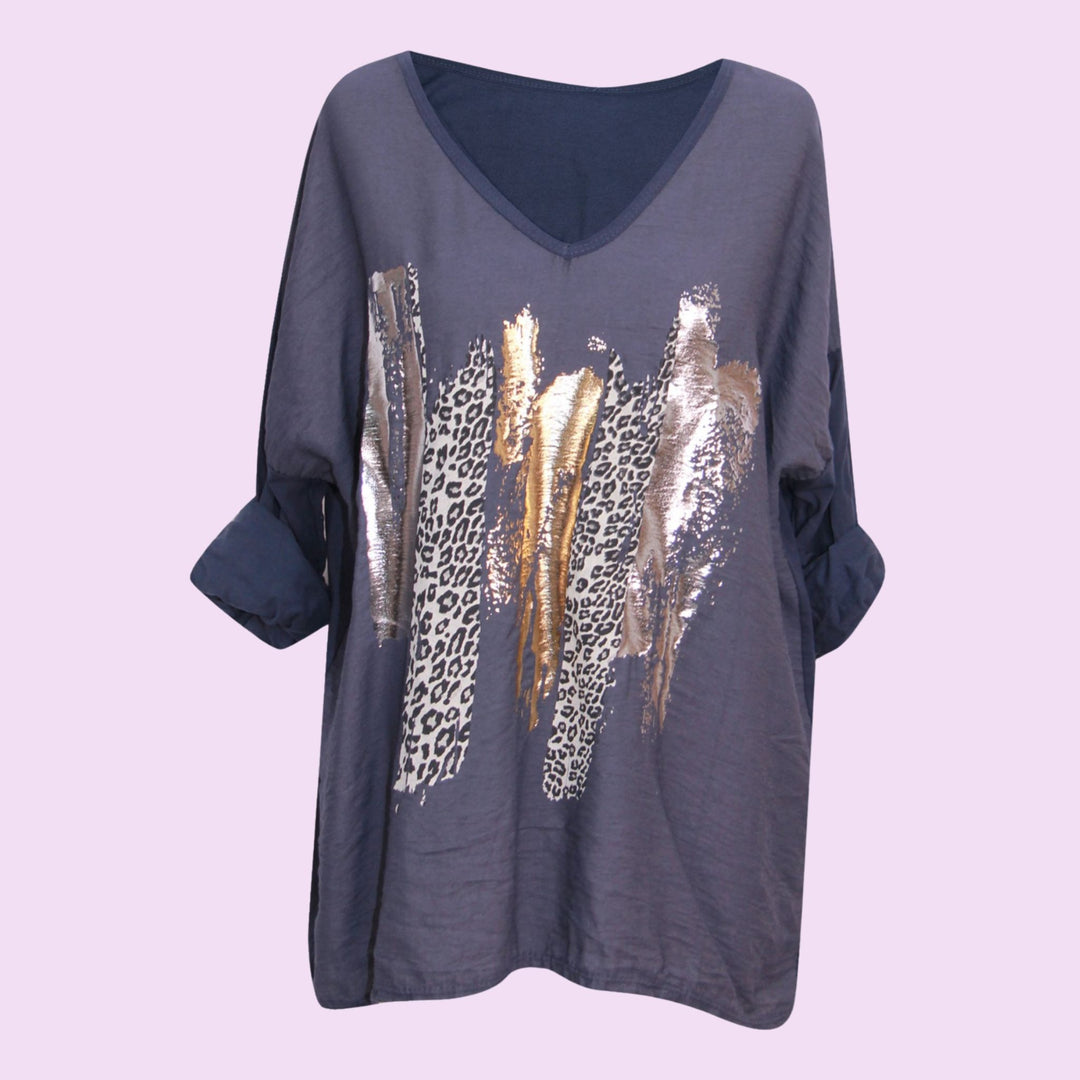 Leopard Splash V-Neck Top