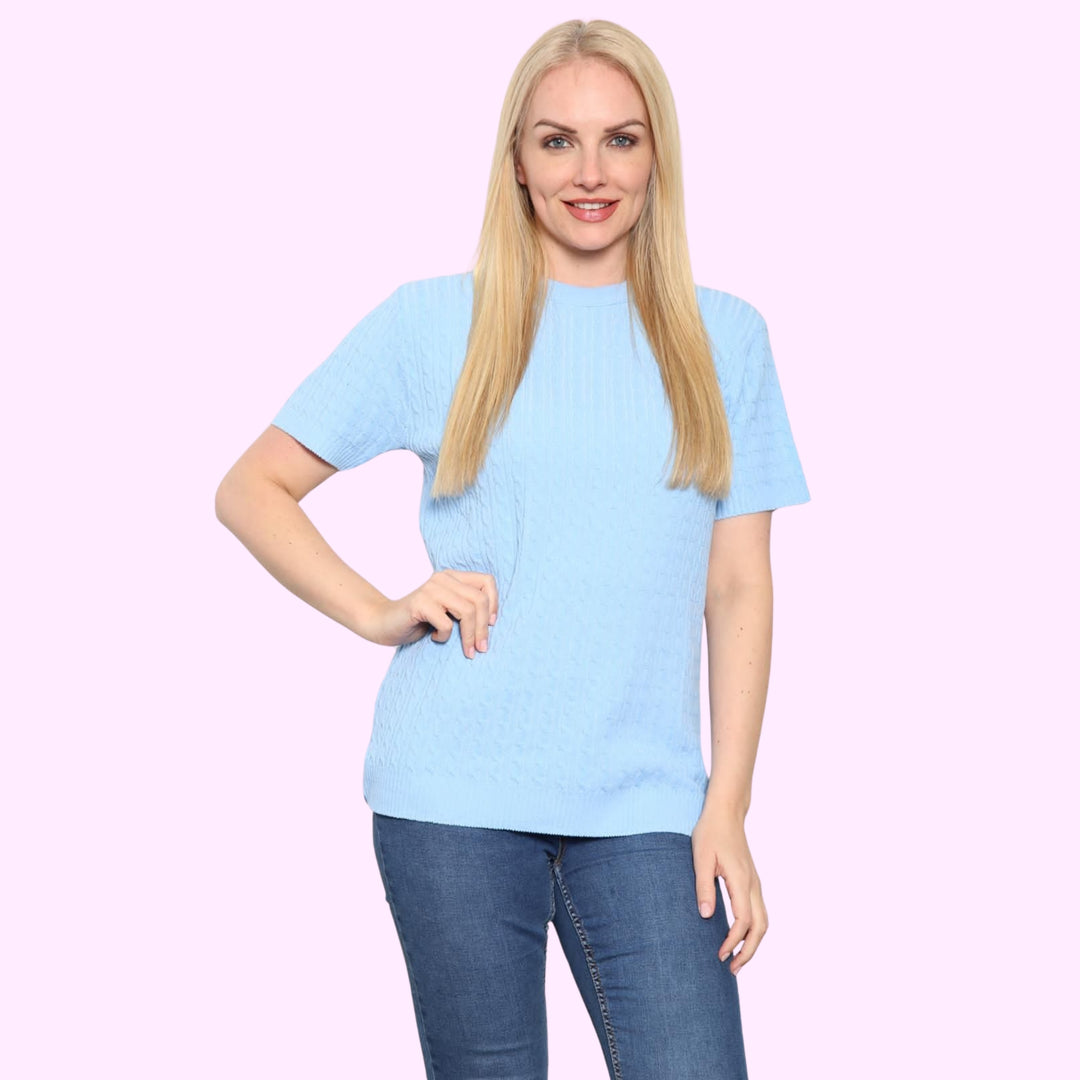 Short Sleeve V Neck Jumper