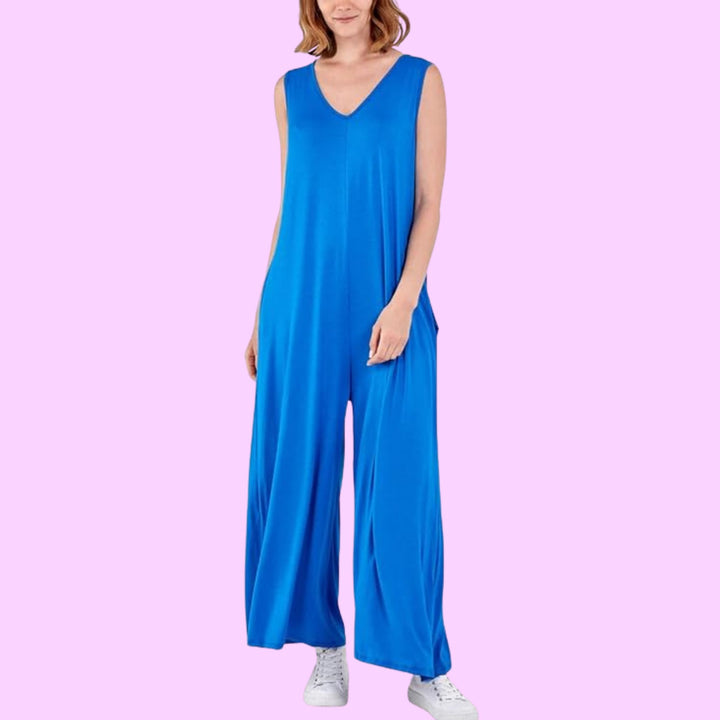 Sleeveless Plain V-neck Jumpsuit