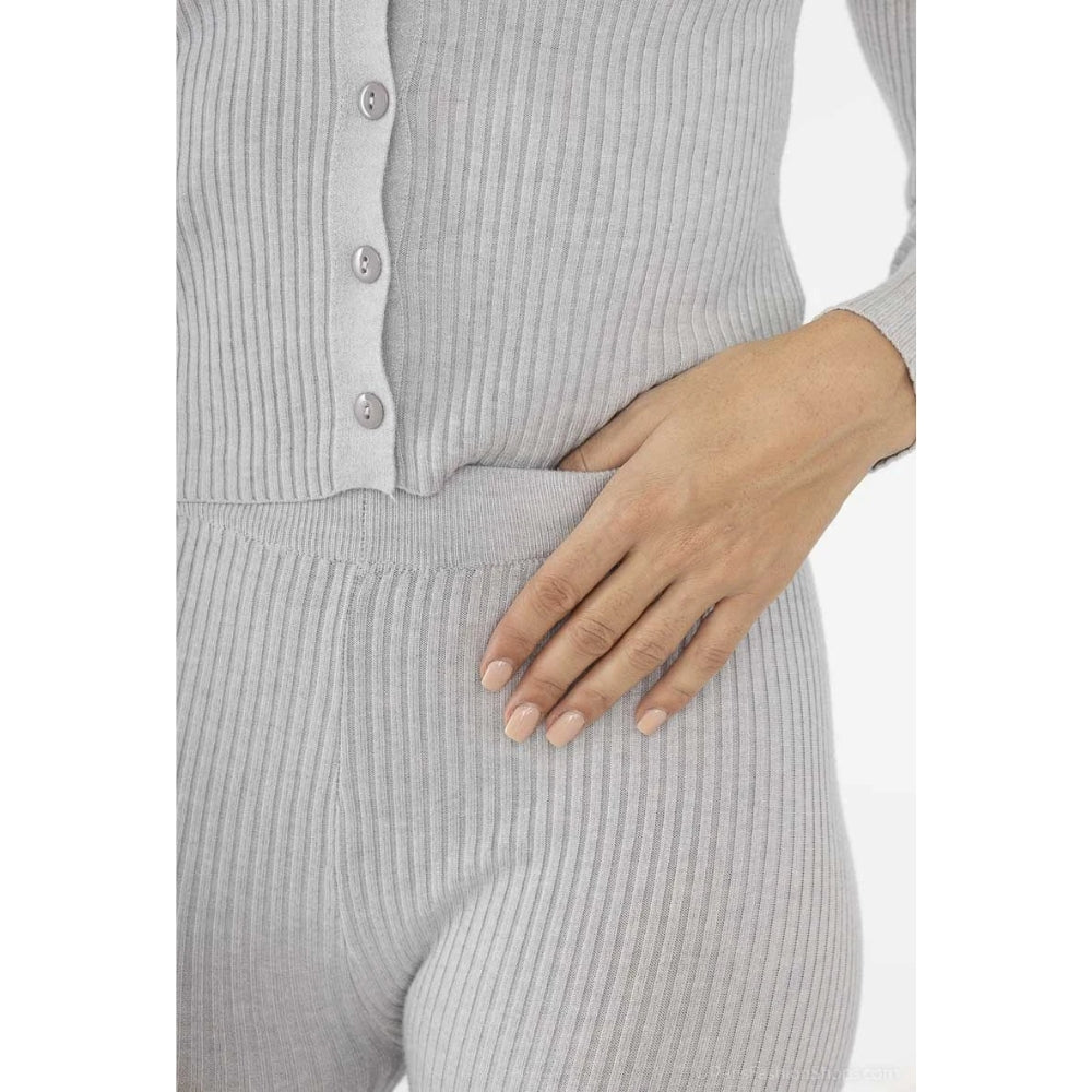 Ribbed knit set top button closure leggings