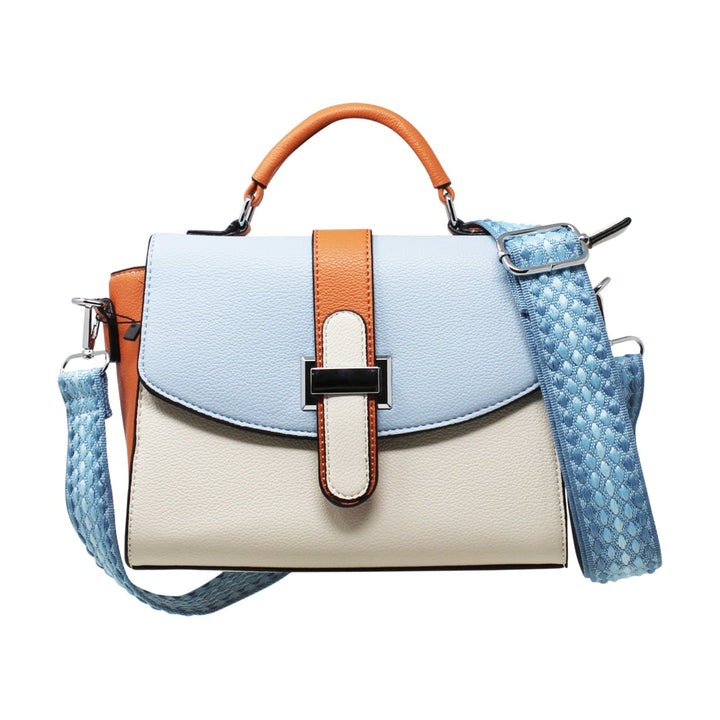 Small Colour Contrast Satchel with Patterned Canvas Strap