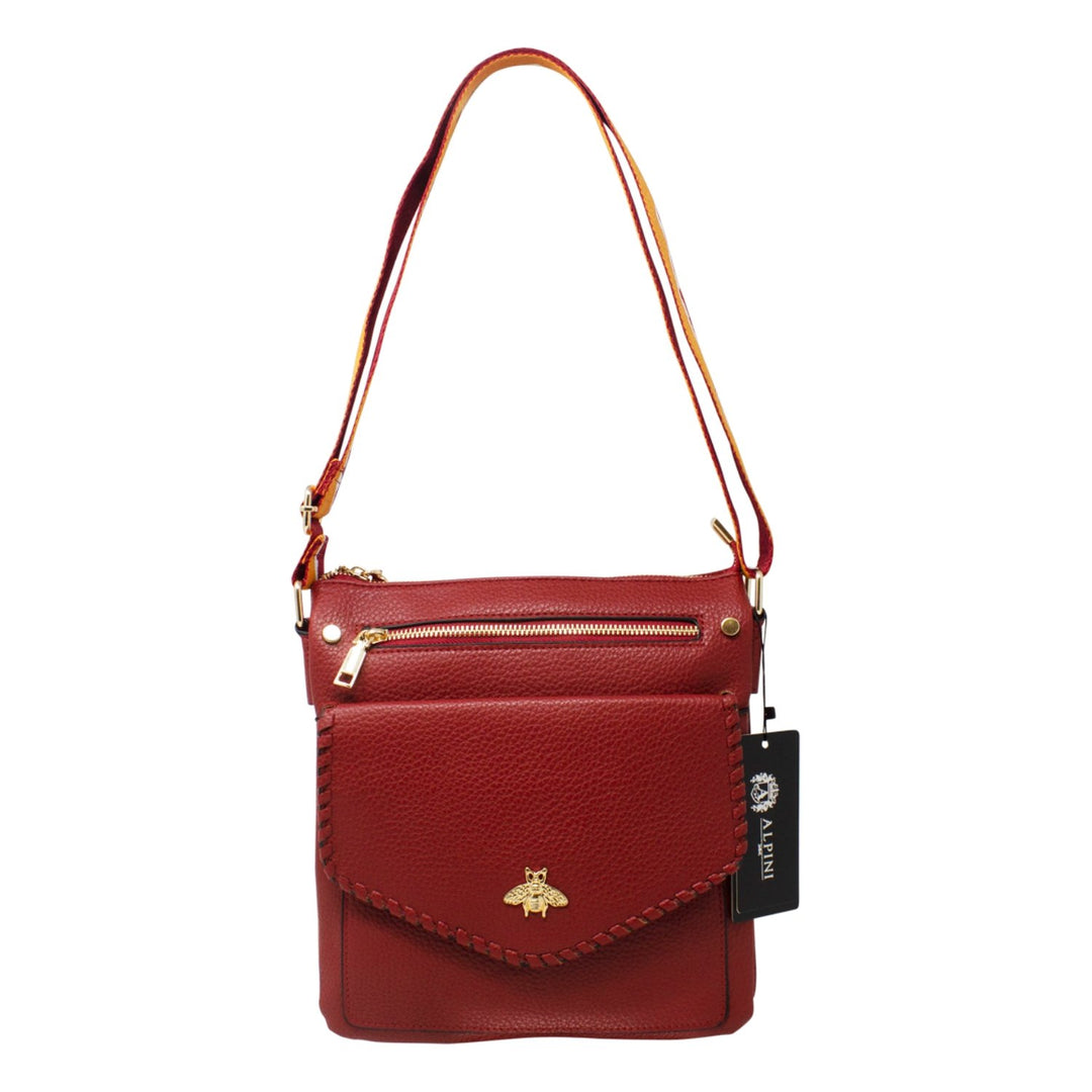 Crossbody Bag with Golden Bee & Colourful Strap