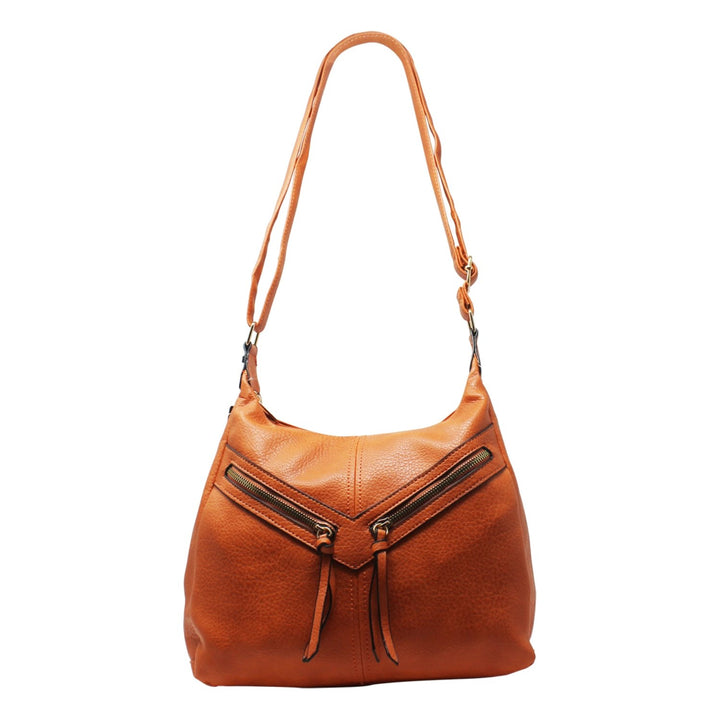 PU Crossbody with Double Front Diagonal Zippers