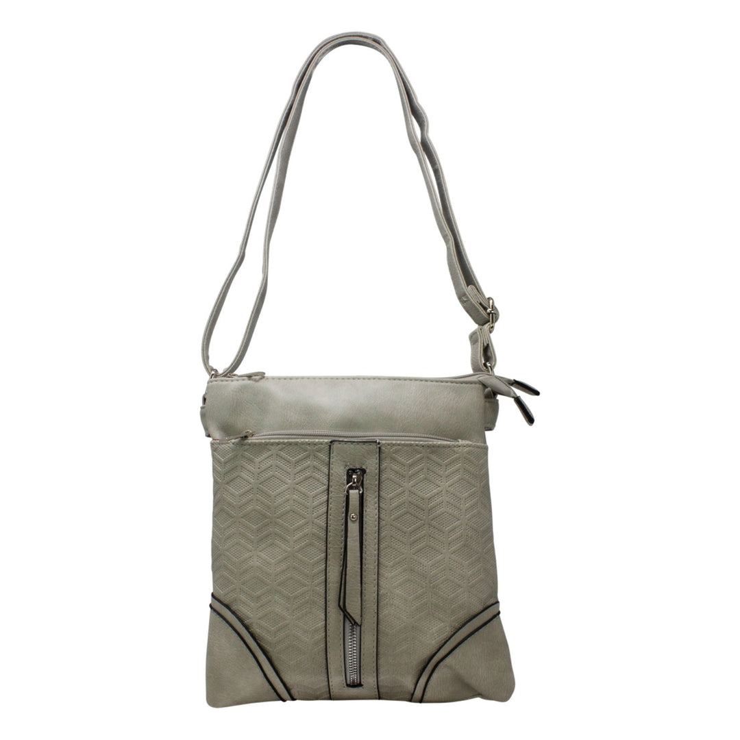 Embossed Cube Pattern Crossbody with Front Zip