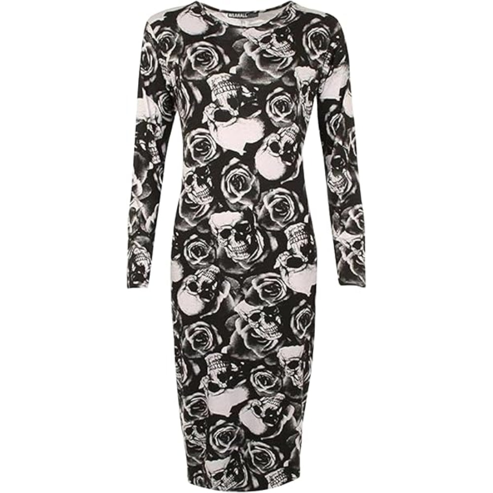 Printed Bodycon Midi Long Sleeve