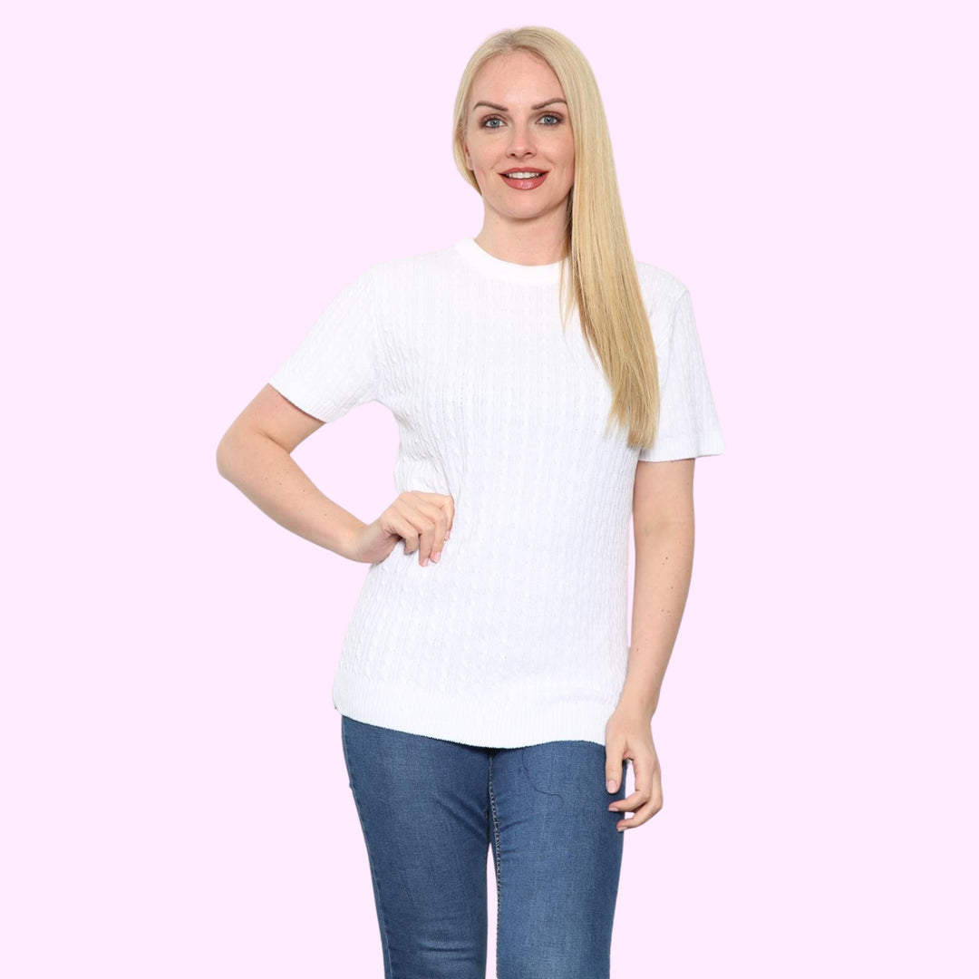 Short Sleeve V Neck Jumper